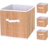 Juego de 4 cajas plegables hwc-c21, cesta clasificadora caja de almacenaje, bambú 32x32x32cm color natural