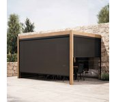 Pérgola bioclimática adosada de 3x4m y 2 persianas de madera gris ( 2 stores 2,66 x 2,40 m ) - oviala