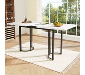 Mesa de comedor telescópica (140-179,5×80 cm), mesa de comedor extensible, mesa de cocina que ahorra espacio, estructura de metal, blanco/negro