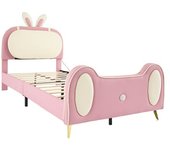 Cama infantil con cabecera de conejo, marco de madera maciza y tubo de hierro