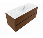 Mondiaz vica dlux 110cm mueble de baño color rust con 2 cajones. con lavabo cloud centro sin orificios color opalo
