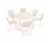 Mesa redonda de jardín y 6 sillas de acero color marfil, palavas - oviala