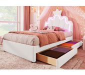 Cama infantil tapizada 90x200 cm - con led y 2 cajones - blanco