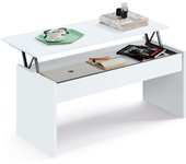 Mesa centro elevable, comedor, salón, mesita café auxiliar para sofá, 47x100x50cm/58x100x50cm, briebe, blanco, opal
