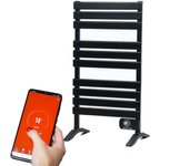 Ecode® toallero eléctrico, radiador seca toallas, 500w, programación 24/7, ip24, wifi, control app tuya, 105x56x5,5 cms. eco-701n (negro)