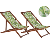 Beliani conjunto de 2 hamacas plegables anzio con telas de recambio motivo floral madera de acacia marrón oscuro
