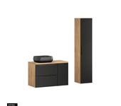 Conjunto de muebles de baño - 90 cm - con encimera - con lavabo sobre encimera - con columna y muebles - 2 cajones - sea black