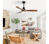 Ventilador de techo moderno de 52 pulgadas con luz led de 18w, motor dc reversible de 6 velocidades, mando a distancia, altura ajustable