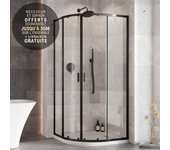 Cabina de ducha 80x80cm negro semicircular zarya black - con plato blanco extraplano axim y sifón free