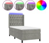 Cama con somier, colchón y luz led, terciopelo gris, 90x190 cm