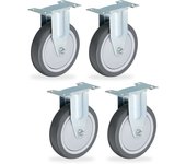 Relaxdays ruedas para muebles, set de 4, tpr, placa de acero, rodamientos, insonorizantes, 125mm, 480kg, gris/plata