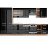 Vicco mueble de cocina fame-line, antracita brillo intenso/roble dorado eléctrico, 355 cm , et roble