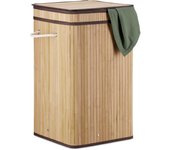 Relaxdays cesto ropa sucia con tapa, cubo colada, cuadrado, canasta, bambú, 70 l, 63 x 36 x 36 cm, natural