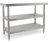 Mesa trabajo acero inoxidable con 2 baldas inferiores 120x60cm altura regulable hostelería gastro