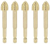 Juego de brocas de carburo con vástago hexagonal para perforar paredes de madera, vidrio y baldosas de cerámica (paquete de 5, cruz hexagonal de 12 mm