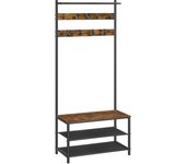 Perchero recibidor con banco zapatero y 9 ganchos extraíbles - barra superior, estilo industrial, ideal para entrada y dormitorio, marrón