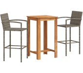 Mesa y taburetes de jardín 3 pzas madera acacia ratán pe gris
