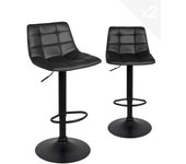 Lote de 2 taburetes de bar de diseño, asiento de cuero sintético acolchado con respaldo, giratorio, altura regulable, pata negra sid (negro integral)