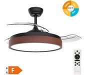 Ventilador para techo de madera con luz con aspas retráctiles ø107cm negro motor dc
