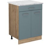 Vicco mueble bajo de cocina r-line, gris azulado, 60 cm et mármol