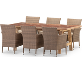 Conjunto mesa cerámica terracota 205x105 y 6 sillas apilables ratán - bisbal & bolonia
