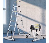 Escalera telescópica hasta 150 kg escalera de tijera estable de aluminio con barra de equilibrio 2,0m+2,3m