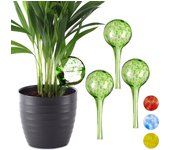 Relaxdays set de cuatro globos de riego, sistema de riego para plantas, vacaciones, ø 6cm, verde, vidrio