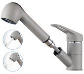 Mezclador cocina ducha,auralum max grifo cocina duchaextraíble con 2 modos de pulverización, rotativo a 360°, frío/cálido, gris granito