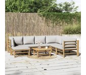 Set de muebles de jardín 8 piezas bambú y cojines gris claro