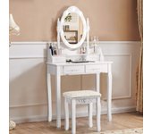 Costway tocador de maquillaje con taburete,espejo giratorio 360 ° y 10 bombillas led mesa de cosmético con 4 cajones y tapa extraíble para dormitorio