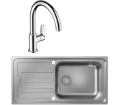 Fregadero 1 seno de acero inoxidable hansgrohe s44 + grifo de cocina cromado hansgrohe vernis blend m35 210
