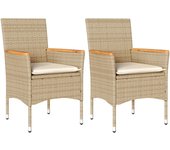 2 piezas sillas de jardín | silla de exterior | sillon jardín con cojines ratán sintético beige cfw600417
