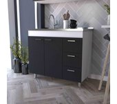 Mueble bajo ferreti en melamina con 3 cajones , 2 puertas y encimera de acero inoxidable , multicolor , 90 cm x 100 cm x 52.5 cm