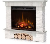 Porto - chimenea eléctrica independiente con calefacción por suelo radiante led - 28' - pino blanco - 114 x 98 x 32