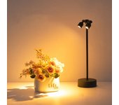 Lámpara de mesa portátil recargable e inalámbrica, lámpara led con doble foco, luz blanca, color negro.