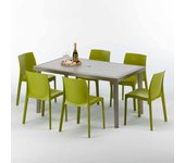 Mesa rectangular beige 150x90 cm y 6 sillas de colores marion