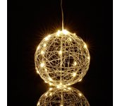 Relaxdays bola luces led decorativa, lámpara esfera, para colgar o sobremesa, alambre, cable largo, ø 15 cm, plateado