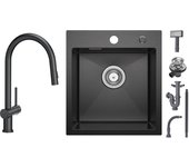 Cecipa max fregadero de cocina 1 seno negro 40*45*19cm - fregadero de inox 1 seno + mezclador de cocina con ducha extraíble con 2 tipos de ducha