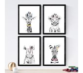 Set de 4 láminas de animales infantiles de fiesta, en , poster papel 250 gr. sin marco - a4