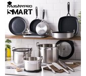 Pack batería de cocina 5 piezas + set de cubertería 16pc en acero inoxidable