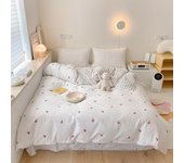 Funda nórdica con estampado de cerezas blancas, a rayas, 200 x 230 cm, con cremallera y estampado de corazones rosas