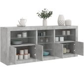 Aparador | aparador de comedor | armario de cocina con luces led gris hormigón 181,5x37x67 cm cfw59223