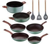 Batería cocina 6 piezas aluminio prensado forjado + 3 utensilios cocina inducción bergner