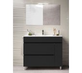 Mueble de baño caprera 2 cajones y una puerta incluye lavabo y espejo - grafito 90 x 45 cm lavabo centrado
