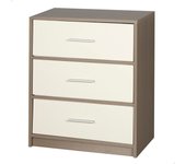 Max home mesita de noche blanca y madera 3 cajones de tela 58x30x70 cm