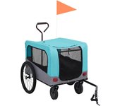Remolque de bicicleta para mascotas cochecito 2 en 1 azul gris cfw25840