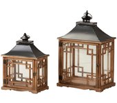 Set 2 faroles madera marron 41x27x61 34x20x46 cm