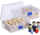 Relaxdays muñecos madera para pintar, set de 100, figuras manualidades, nacimiento o constelaciones familiares, natural