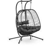 Silla colgante de exterior con armazón - para dos personas - asiento plegable - negro/gris