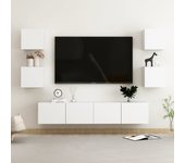 Set de 6 piezas muebles de tv | muebles de salón tv | conjunto salón madera de ingeniería blanco cfw37039